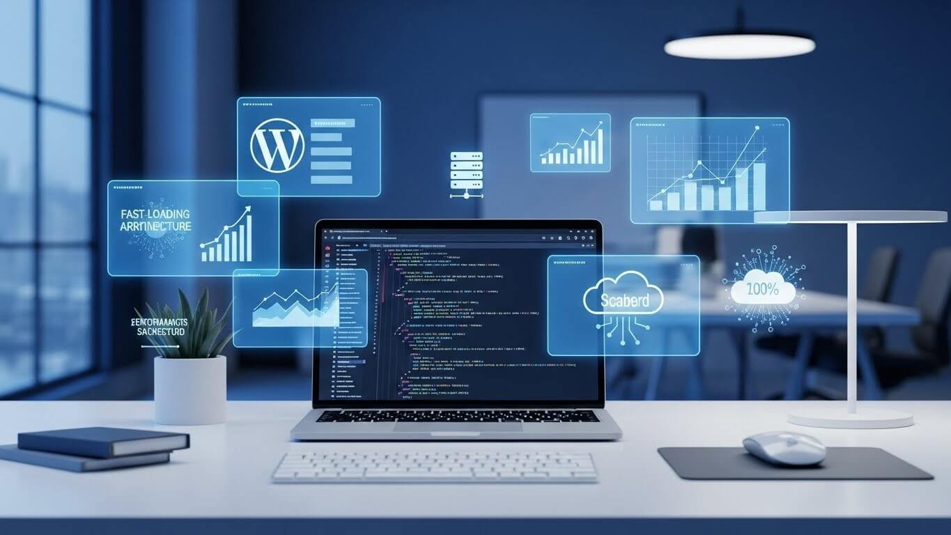 Developer building a WordPress website with clean code, optimized performance, and scalable backend features using modern development tools.